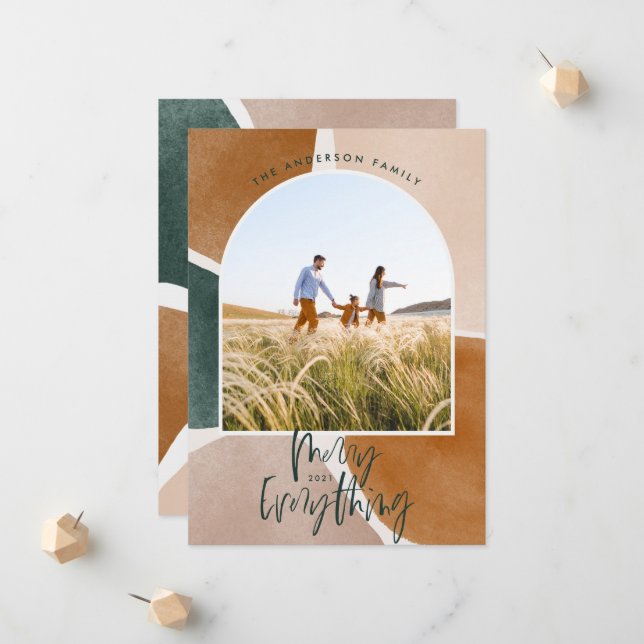 Modern abstract 1 photo arch Christmas holiday Announcement (Front/Back In Situ)