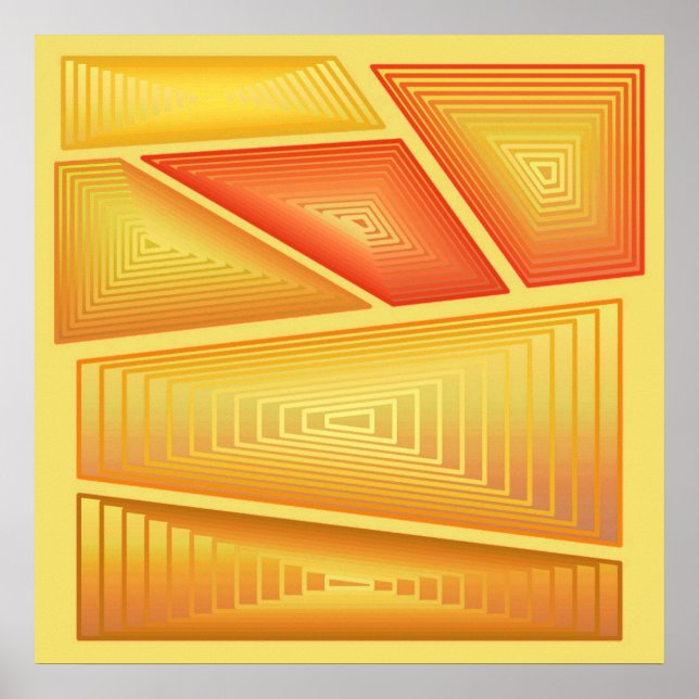 Modern Abstract - 3-d Pyramids, Gold Poster (Front)