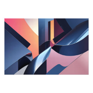 Modern Abstract 3D Metallic Blue and Peach Photo Print