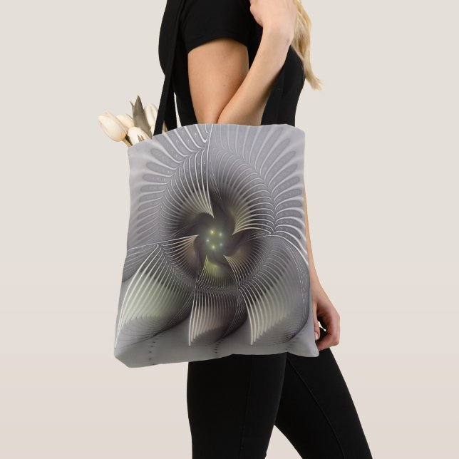 Modern Abstract 3D Shape Fractal Art Tote Bag (Close Up)