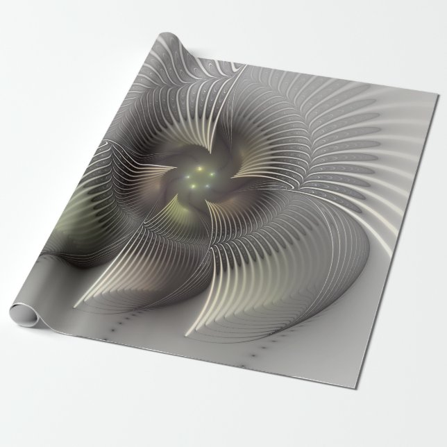 Modern Abstract 3D Shape Fractal Art Wrapping Paper (Unrolled)