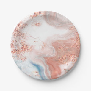 Modern Abstract Agate Marble Rose Gold Foil Paper  Plate
