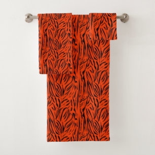 Modern Abstract Animal Skin Pattern Orange Black Bath Towel Set