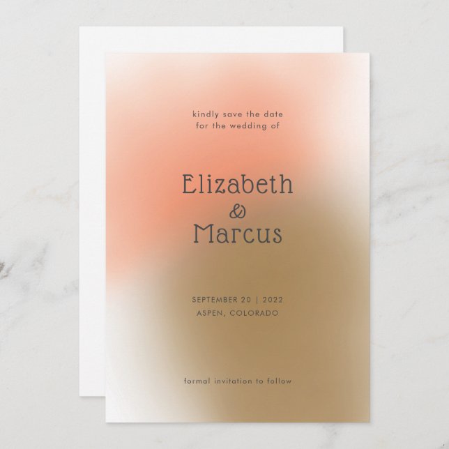 Modern Abstract Apricot Peach Gradient Wedding  Save The Date (Front/Back)