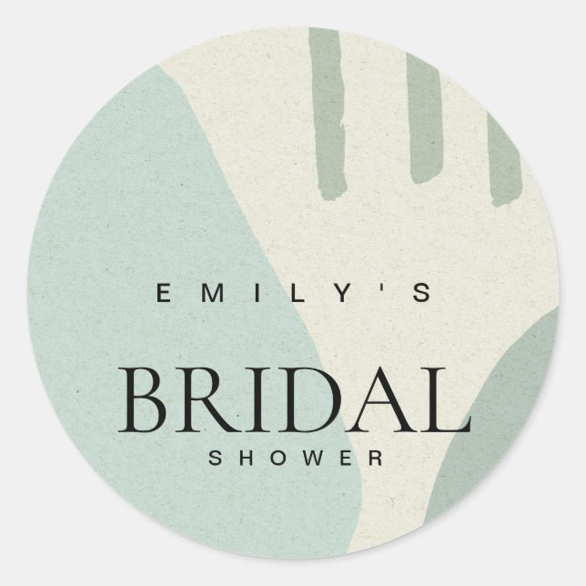 MODERN ABSTRACT AQUA BLUE ARTISTIC BRIDAL SHOWER CLASSIC ROUND STICKER (Front)