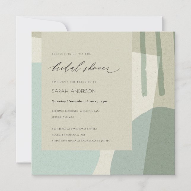 MODERN ABSTRACT AQUA BLUE ARTISTIC BRIDAL SHOWER INVITATION (Front)