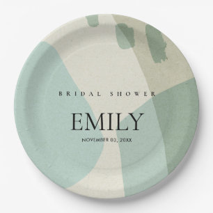 MODERN ABSTRACT AQUA BLUE ARTISTIC BRIDAL SHOWER PAPER PLATE