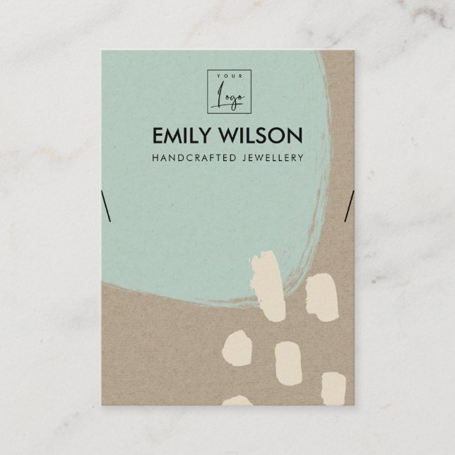 MODERN ABSTRACT AQUA BLUE KRAFT NECKLACE DISPLAY BUSINESS CARD (Front)