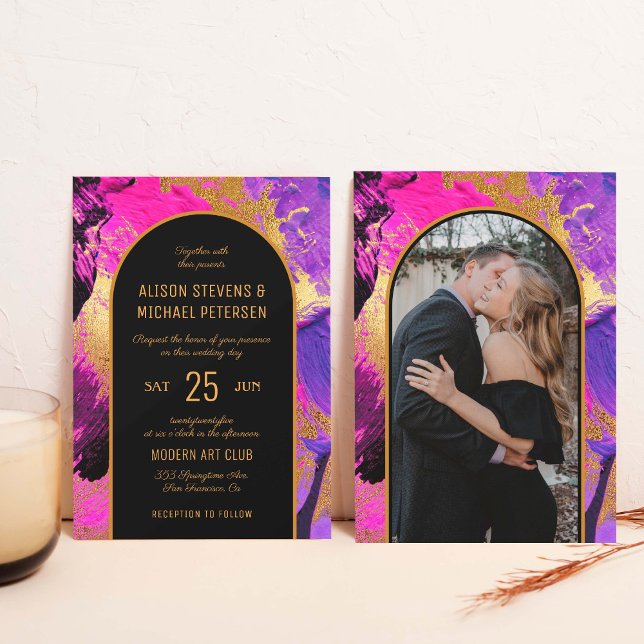Modern abstract arch PHOTO wedding Invitation (Creator Uploaded)
