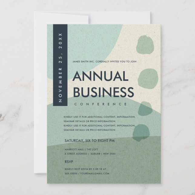 MODERN ABSTRACT ART AQUA BLUE CONFERENCE EVENT INVITATION (Front)