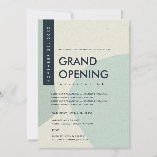 MODERN ABSTRACT ART AQUA BLUE GRAND OPENING EVENT INVITATION (Front)