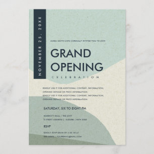 MODERN ABSTRACT ART AQUA BLUE GRAND OPENING EVENT INVITATION