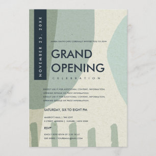 MODERN ABSTRACT ART AQUA BLUE GRAND OPENING EVENT INVITATION