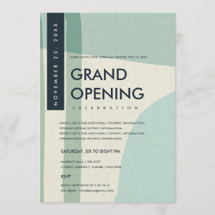 MODERN ABSTRACT ART AQUA BLUE GRAND OPENING EVENT INVITATION