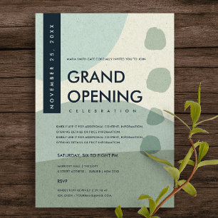 MODERN ABSTRACT ART AQUA BLUE GRAND OPENING EVENT INVITATION