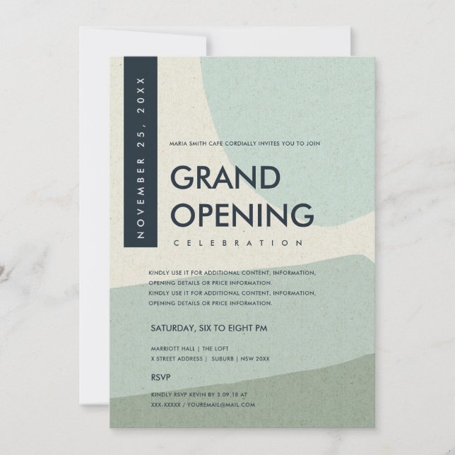 MODERN ABSTRACT ART AQUA BLUE GRAND OPENING EVENT INVITATION (Front)