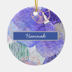 Modern abstract art blue and purple ceramic ornament