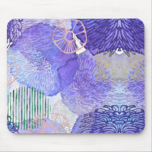 Modern abstract art blue and purple mouse pad