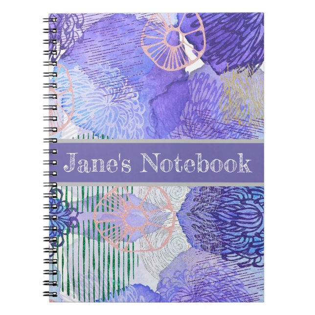 Modern abstract art blue and purple notebook (Front)