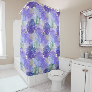 Modern abstract art blue and purple shower curtain