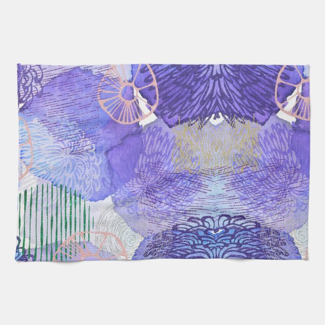 Modern abstract art blue and purple tea towel (Horizontal)