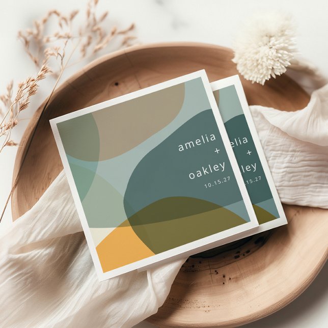 Modern Abstract Art Green Sage Teal Custom Wedding Napkin (Creator Uploaded)