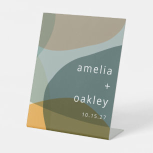 Modern Abstract Art Green Sage Teal Custom Wedding Pedestal Sign
