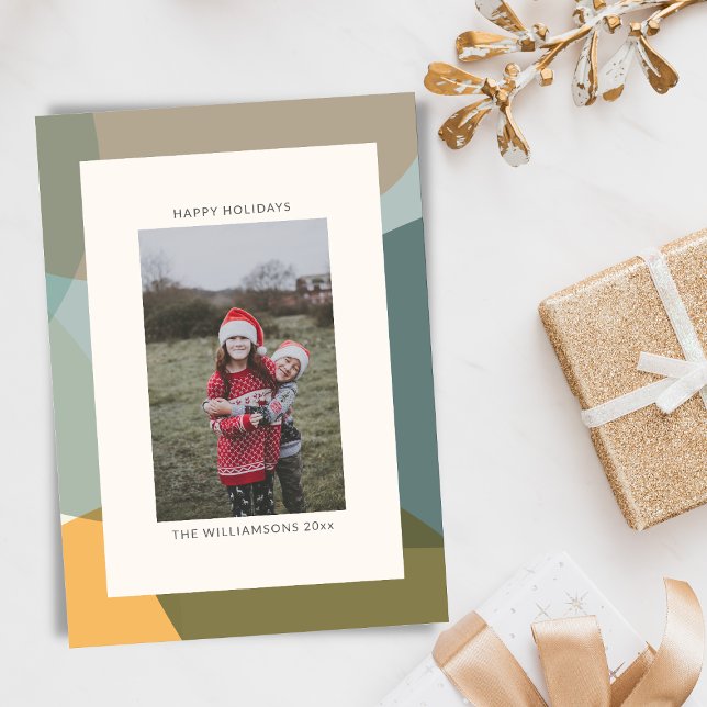 Modern Abstract Art Green Sage Teal Photo Holiday Card (Creator Uploaded)