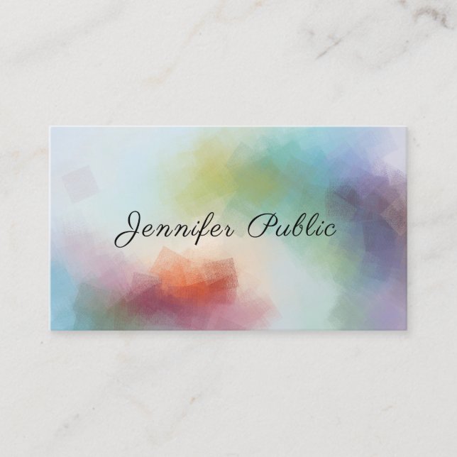 Modern Abstract Art Handwritten Elegant Script Business Card (Front)