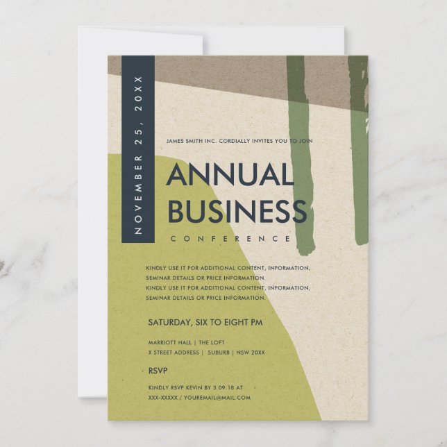 MODERN ABSTRACT ART LIME GREEN CONFERENCE EVENT INVITATION (Front)