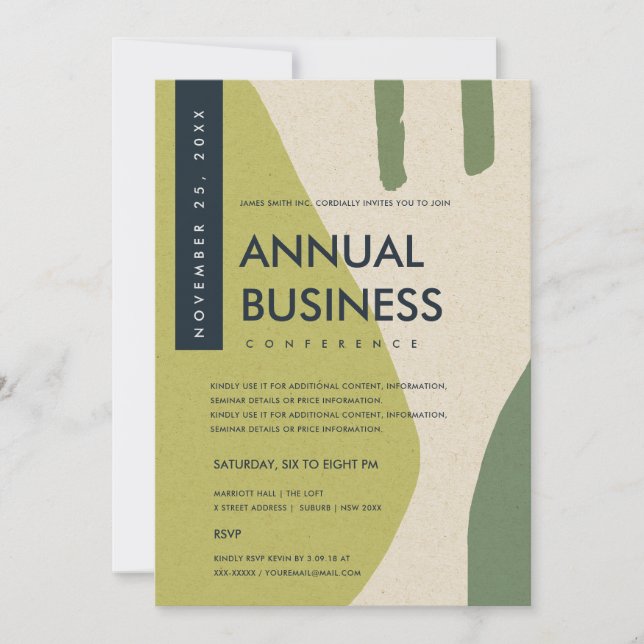 MODERN ABSTRACT ART LIME GREEN CONFERENCE EVENT INVITATION (Front)