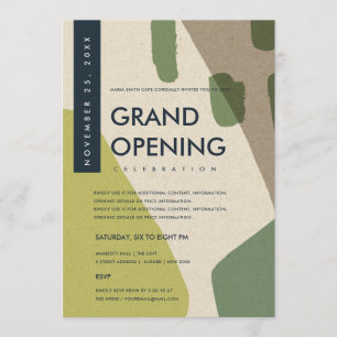 MODERN ABSTRACT ART LIME GREEN GRAND OPENING EVENT INVITATION