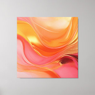 Modern Abstract Art-Orange Pink and Gold- Canvas Print