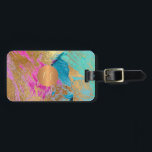 Modern abstract art painting copper gold monogram luggage tag<br><div class="desc">Trendy modern glamourous acrylic brush strokes abstract painting in bold teal turquoise, blue, hot fuchsia pink and faux gold making an elegant feminine luggage tag with a faux metallic gold copper monogrammed geometric circle for a makeup artist | wedding planner | hairstylist | fashion stylist | home interior decorator |...</div>