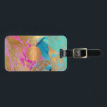 Modern abstract art painting copper gold monogram luggage tag<br><div class="desc">Trendy modern glamourous acrylic brush strokes abstract painting in bold teal turquoise, blue, hot fuchsia pink and faux gold making an elegant feminine luggage tag with a faux metallic gold copper monogrammed geometric circle for a makeup artist | wedding planner | hairstylist | fashion stylist | home interior decorator |...</div>