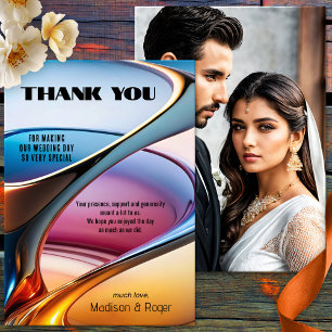 Modern Abstract Art Photo Wedding Thank You Card