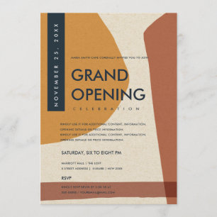 MODERN ABSTRACT ART RUST ORANGE GRAND OPENING INVITATION