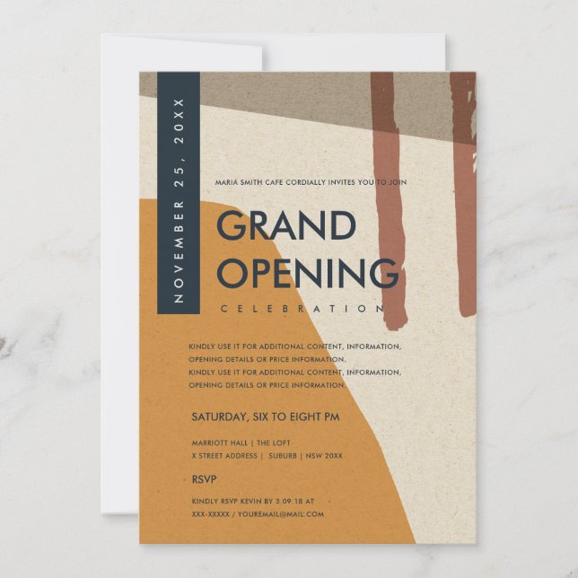 MODERN ABSTRACT ART RUST ORANGE GRAND OPENING INVITATION (Front)