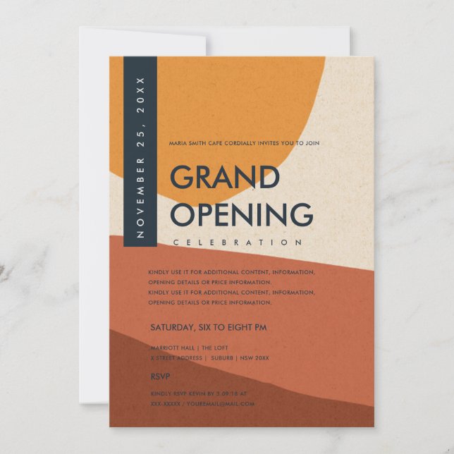 MODERN ABSTRACT ART RUST ORANGE GRAND OPENING INVITATION (Front)