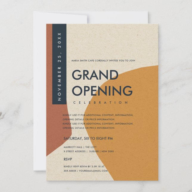 MODERN ABSTRACT ART RUST ORANGE GRAND OPENING INVITATION (Front)