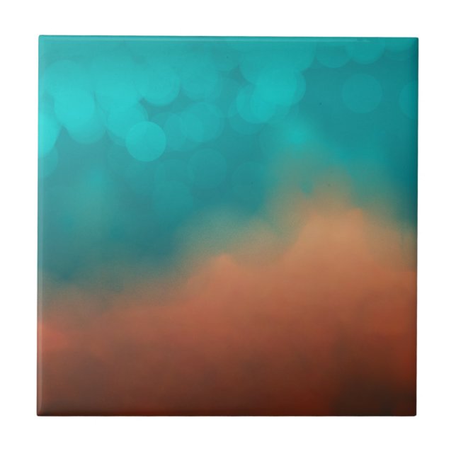 Modern Abstract Art Teal Turquoise Blue Orange Ceramic Tile (Front)