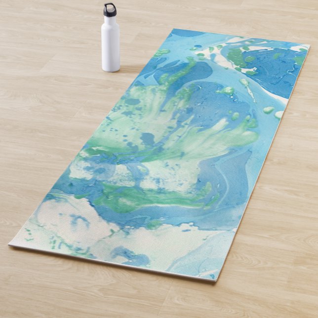 Modern Abstract Art Template Blue Green White Yoga Mat (In Situ)