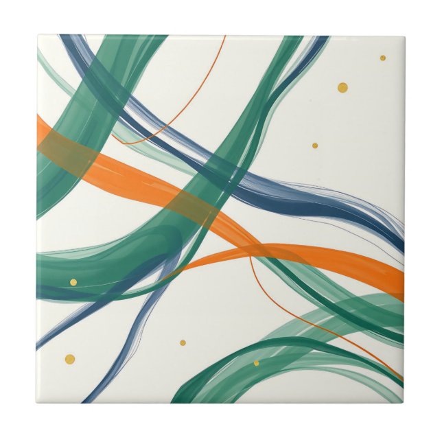 Modern Abstract Art with Sweeping Lines and Golden Ceramic Tile (Front)