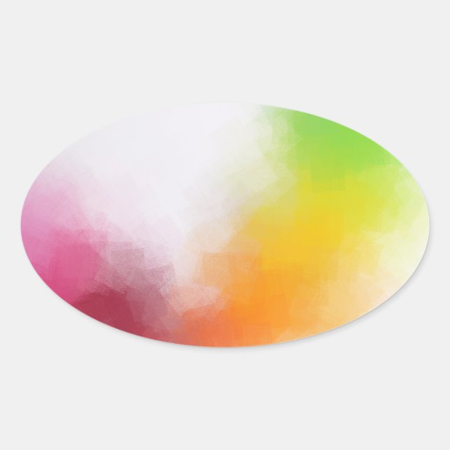 Modern Abstract Art Yellow Orange Blue Green Pink Oval Sticker (Front)