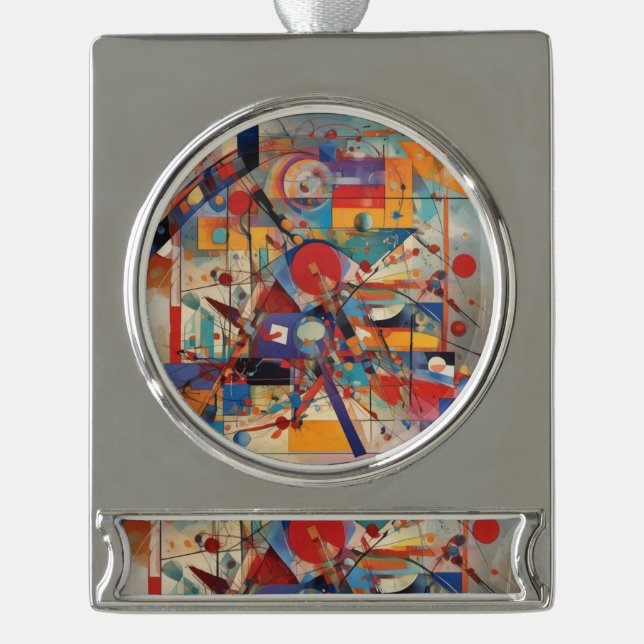 Modern Abstract Artwork Silver Plated Banner Ornament (Front)