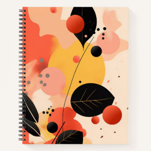 Modern Abstract Autumn Leaf Pattern in Black and R Notebook