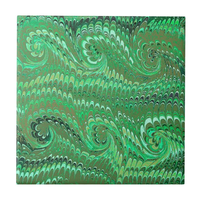 Modern Abstract Avocado Green Marbled Swirls Ceramic Tile (Front)