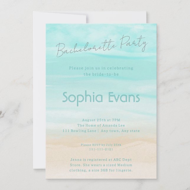 Modern Abstract Beach Wedding Bachelorette Party Invitation (Front)
