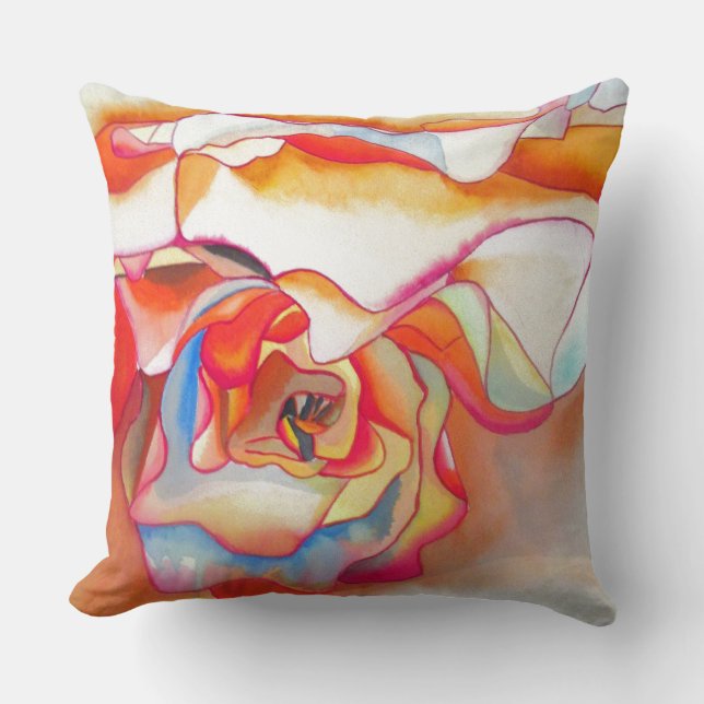 Modern abstract begonia watercolour art cushion (Front)
