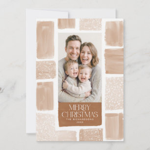 Modern Abstract Beige Brown Snowy Family Photo Holiday Card